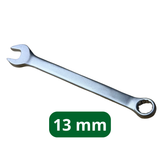 Combination wrench of 13 mm with an open and ring spanner side
