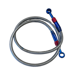 Stahlflex-Bremsleitung 92 cm – mit blau/rot eloxierten Banjo-Anschlüssen.