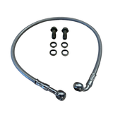 Braided stainless brake line complete with 2 stainless steel banjo fittings. 55 cm