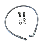 Braided stainless brake line complete with 2 stainless steel banjo fittings. 55 cm