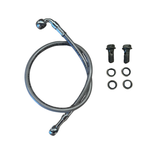 Braided stainless brake line complete with 2 stainless steel banjo fittings. 55 cm