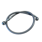 Braided stainless brake line complete with 2 stainless steel banjo fittings. 55 cm