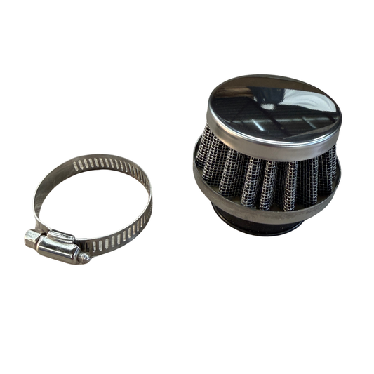 35-mm-Luftfilter silber – kleines Modell. Inklusive Befestigungsklemme