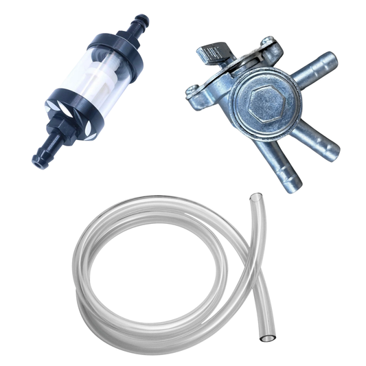Robinet d'essence + Tuyau d'essence transparent (1 m) + Filtre à essence nettoyable 