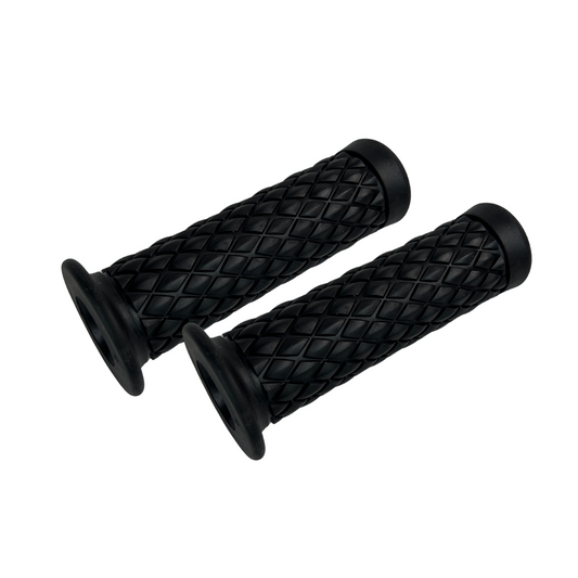 Rubber handle grips black for 22mm diameter handlebars - retro look 
