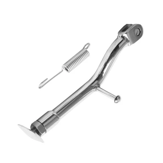 Verchromte und verstellbare Seitenstütze geeignet für 8", 10" und 12" Räder. 