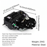 50cc 4-stroke complete engine – 4 speeds – Electric start – Manual clutch + kick start – 12V