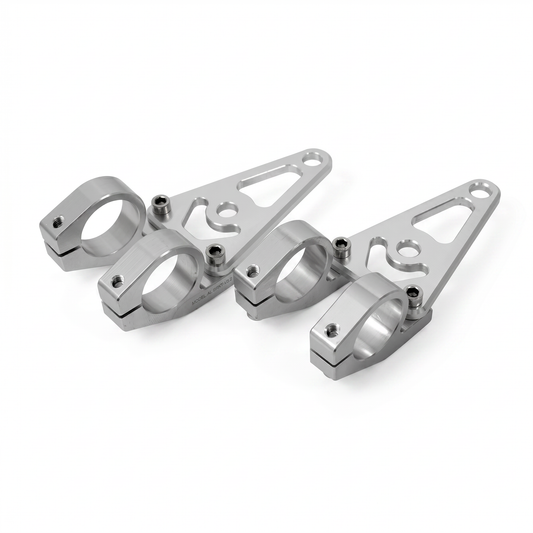 Barres lumineuses 30 mm - 31 mm CNC argent pour montage sur toutes les fourches avant de 30-31 mm 
